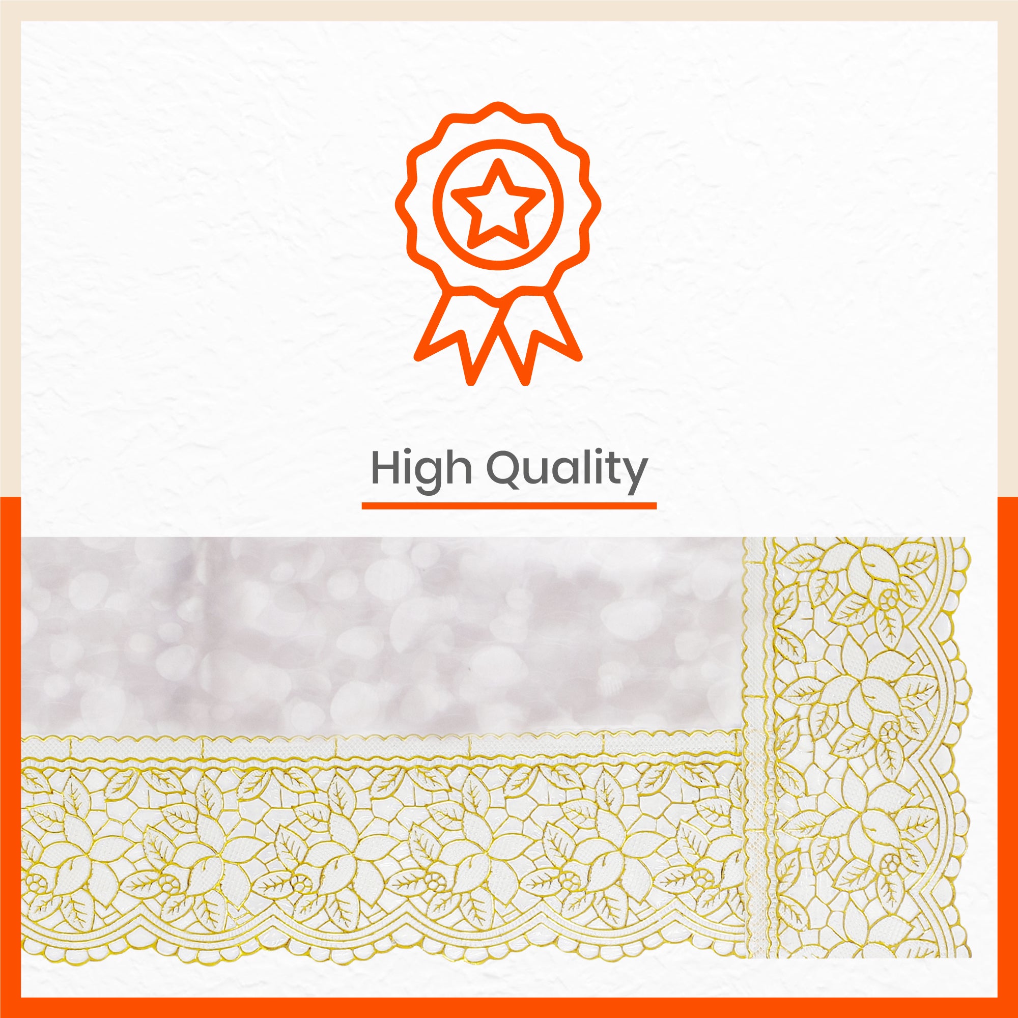 Aurum Plastic Table Cover with Golden Lace for Dining Table at Home - Rectangular - (60" x 108") | Pebbles