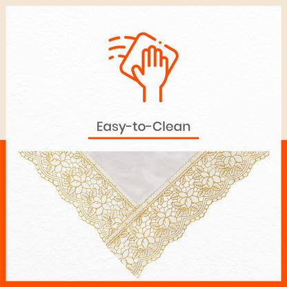Aurum Plastic Table Cover with Golden Lace for Dining Table at Home - Rectangular - (60" x 120") | Pebbles