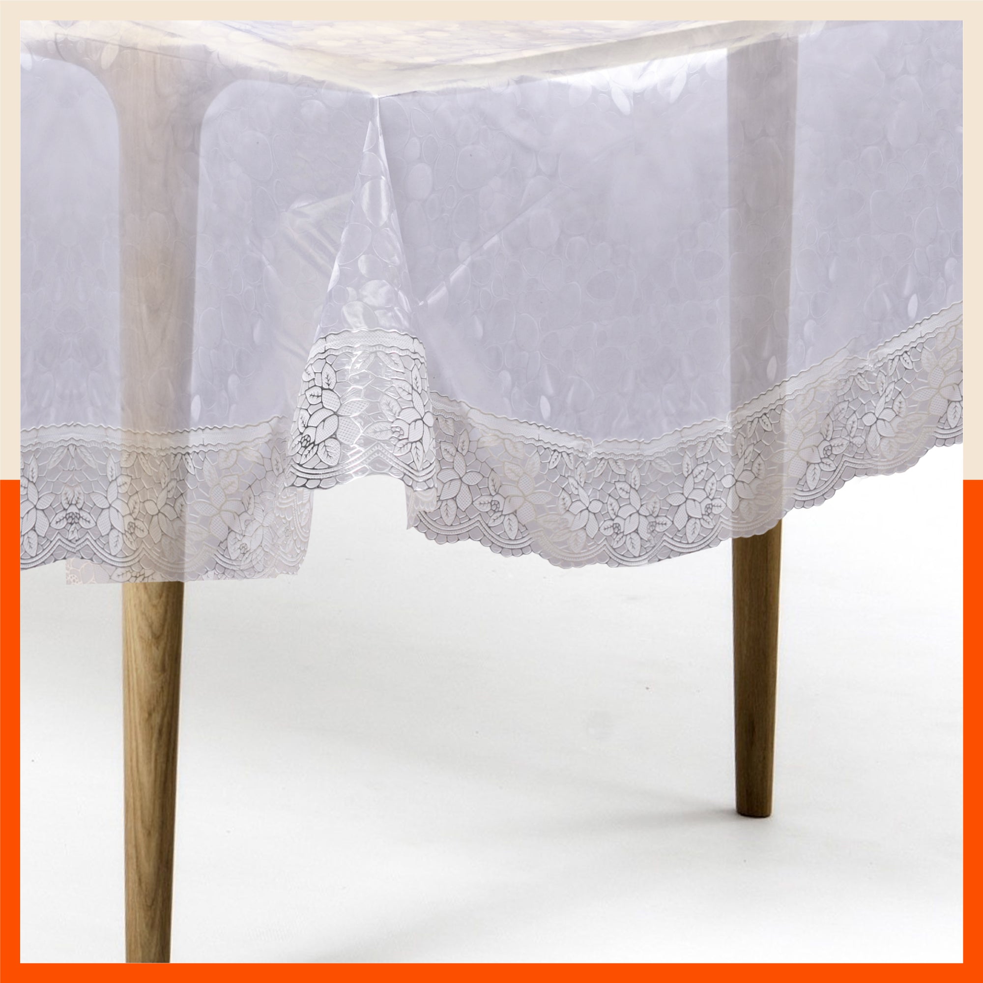 Argento Plastic Table Cover with Silver Lace for Dining Table at Home- Circular - 78" | Pebbles
