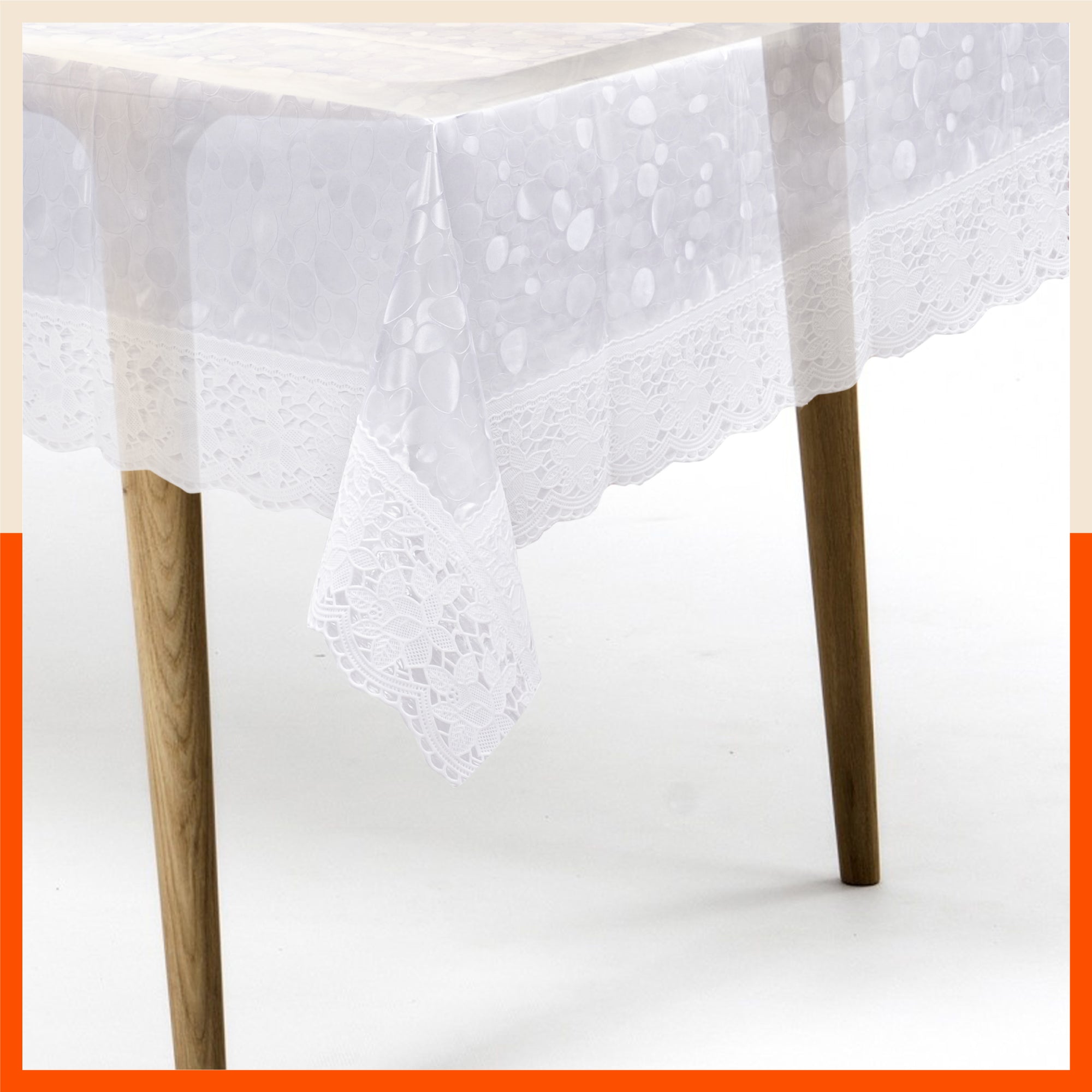 Albus Plastic Table Cover with White Lace for Dining Table at Home - Circular - 78" | Pebbles