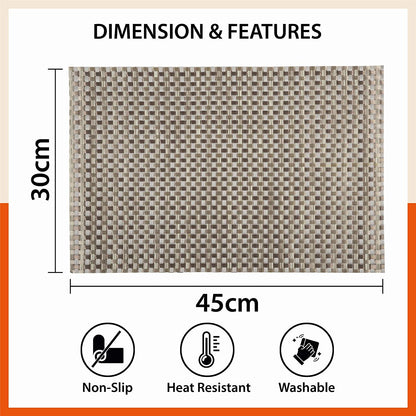Woven PVC Table Mats / Placemats for Dining Table at Home (Quin - Set of 6 )