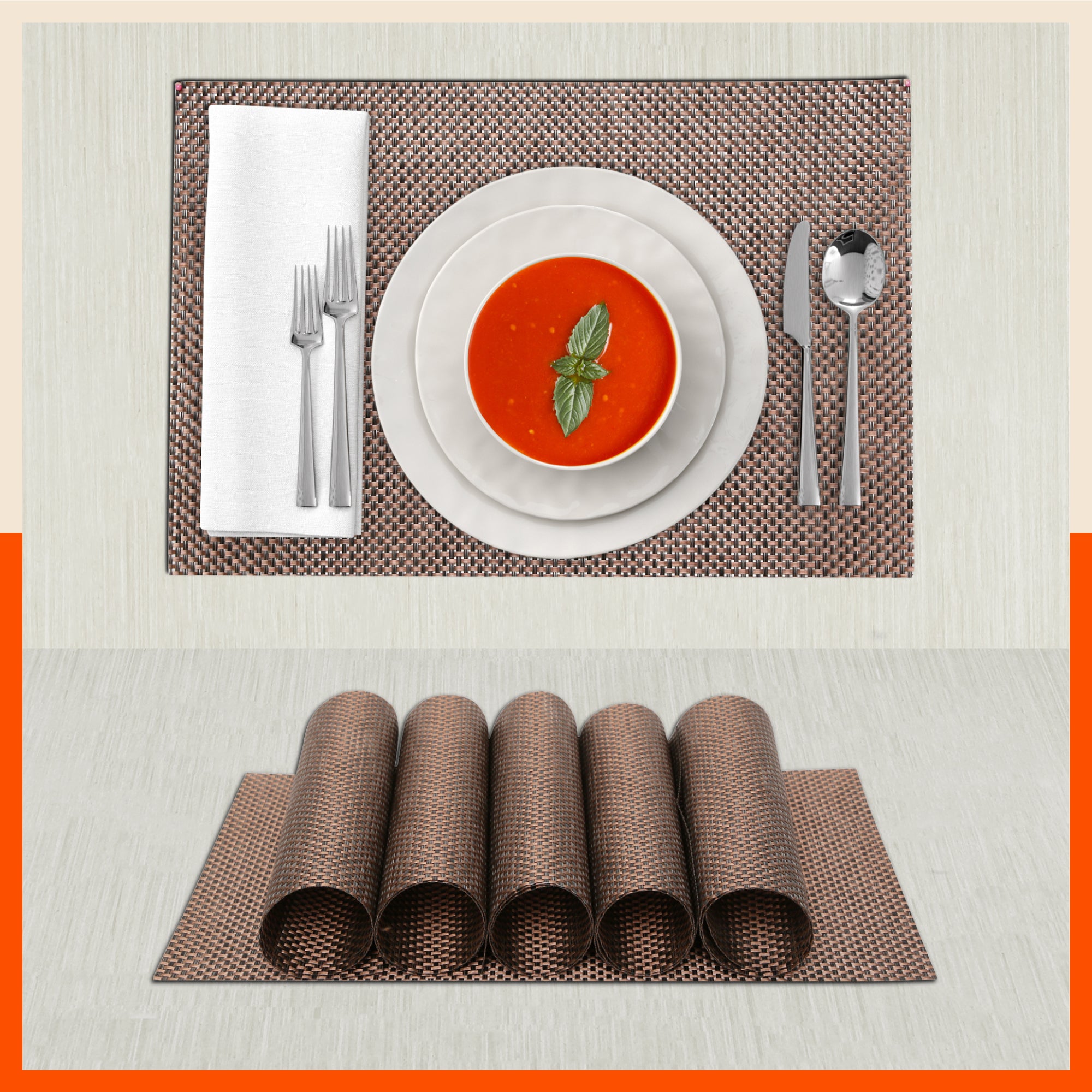 Woven PVC Table Mats / Placemats for Dining Table at Home (Soho -Set of 6)