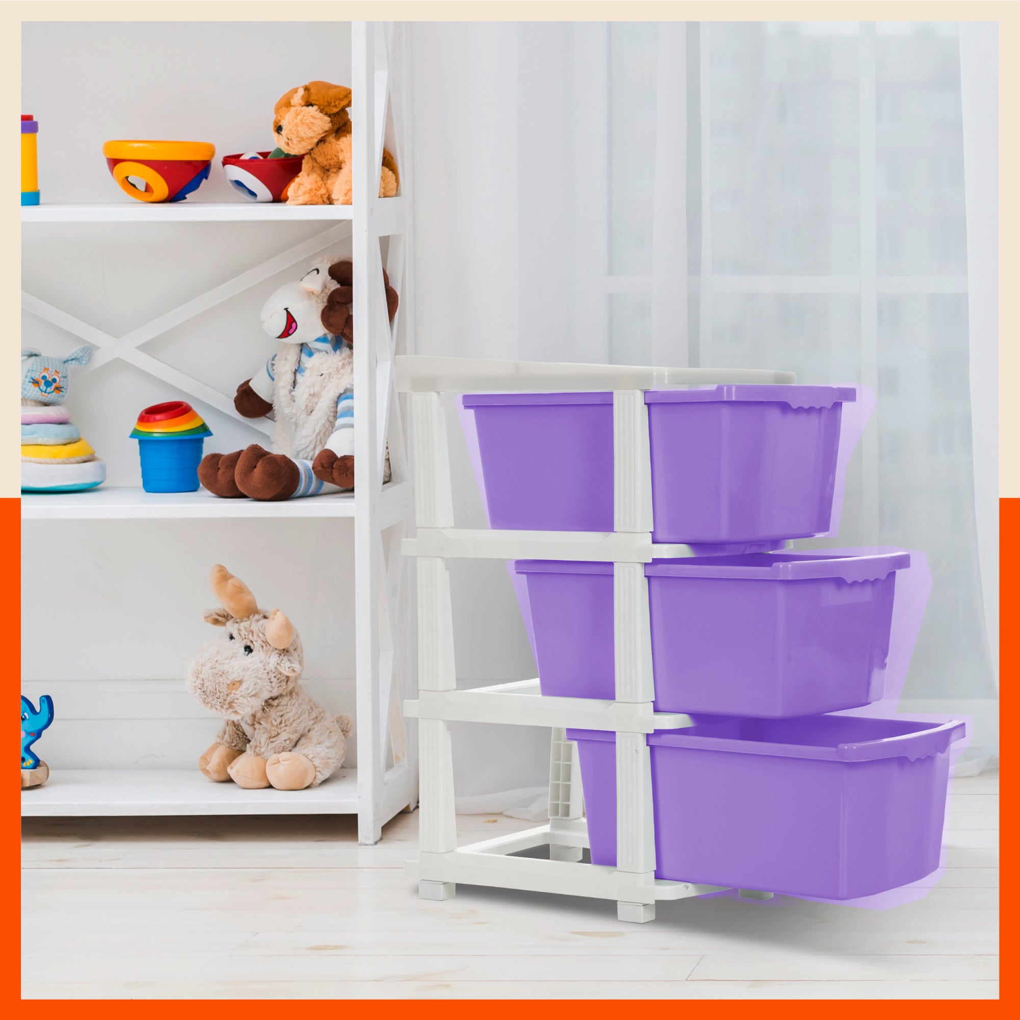 Stomo 3 Drawer Multi-Purpose Storage Organizer for Home and Office (Lavender)