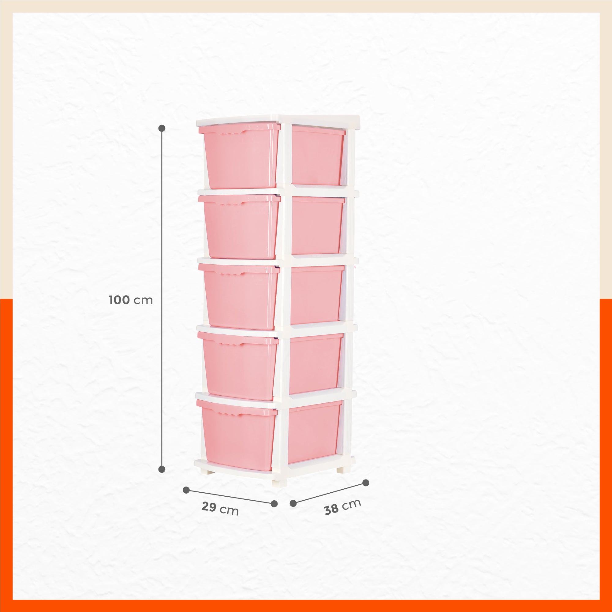 Stomo 5 Drawer Multi-Purpose Storage Organizer for Home and Office (Peach)