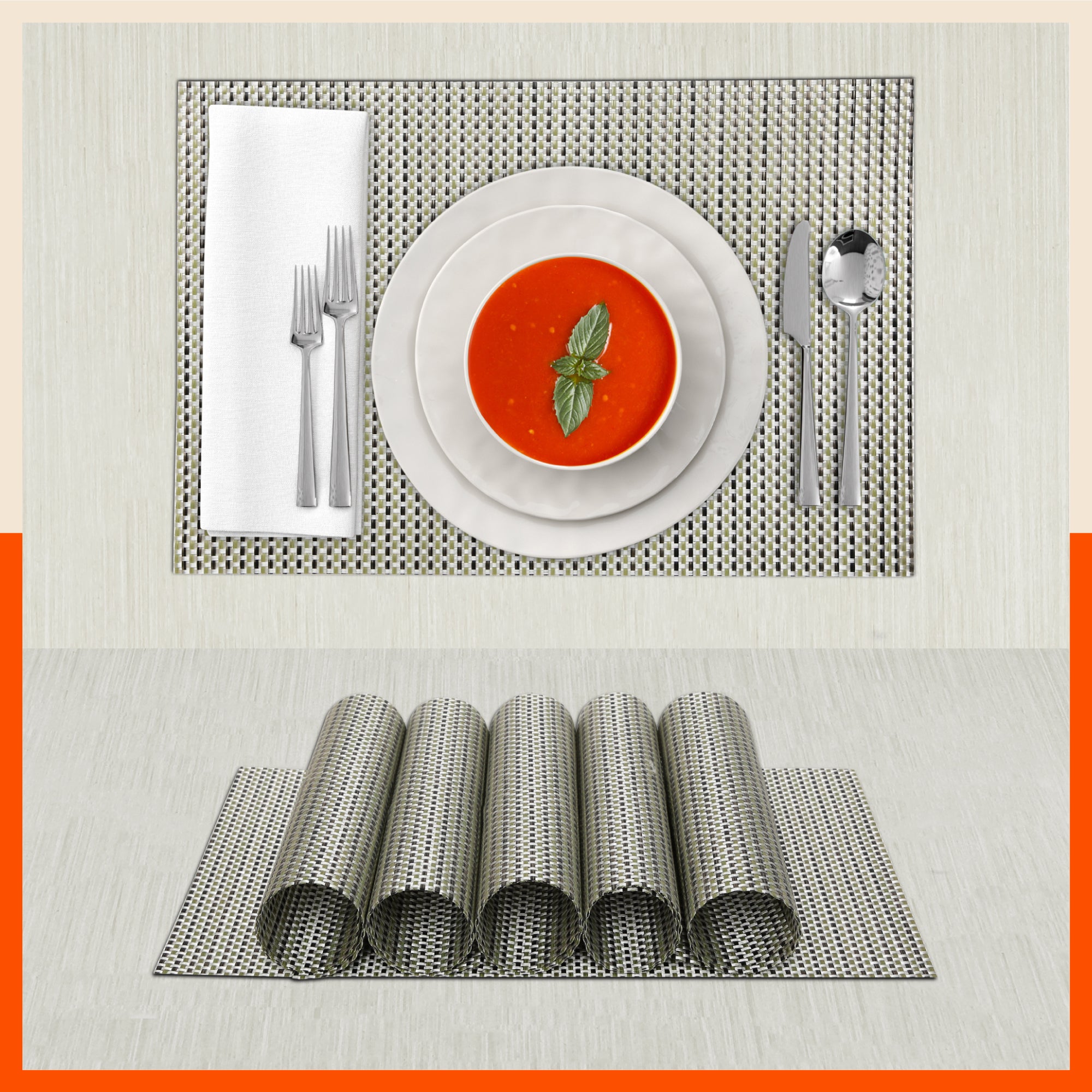 Woven PVC Table Mats / Placemats for Dining Table at Home (Syro - Set of 6)