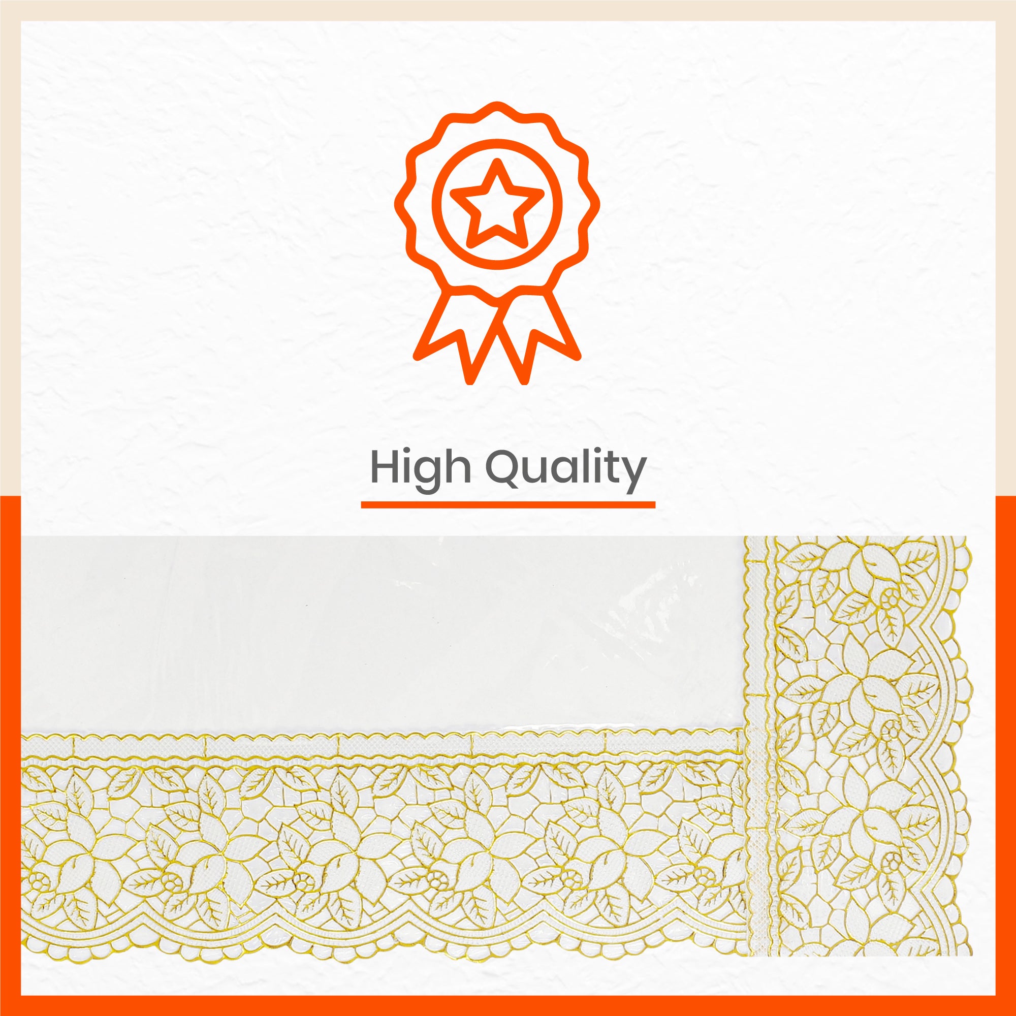 Aurum Plastic Table Cover with Golden Lace for Dining Table at Home- Circular - 78" | Plain