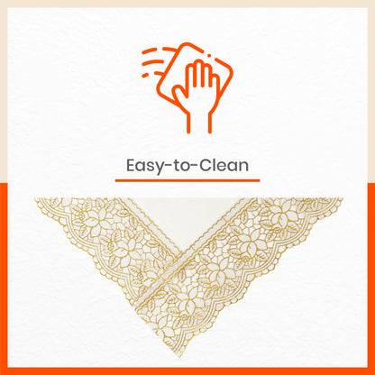 Aurum Plastic Table Cover with Golden Lace for Dining Table at Home- Circular - 78" | Plain