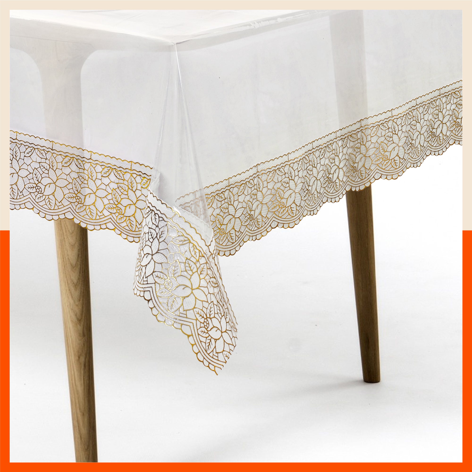 Aurum Plastic Table Cover with Golden Lace for Dining Table at Home - Rectangular - (54" x 78") | Plain