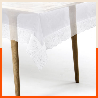 Albus Plastic Table Cover with White Lace for Dining Table at Home - Rectangular - (60" x 120") | Plain