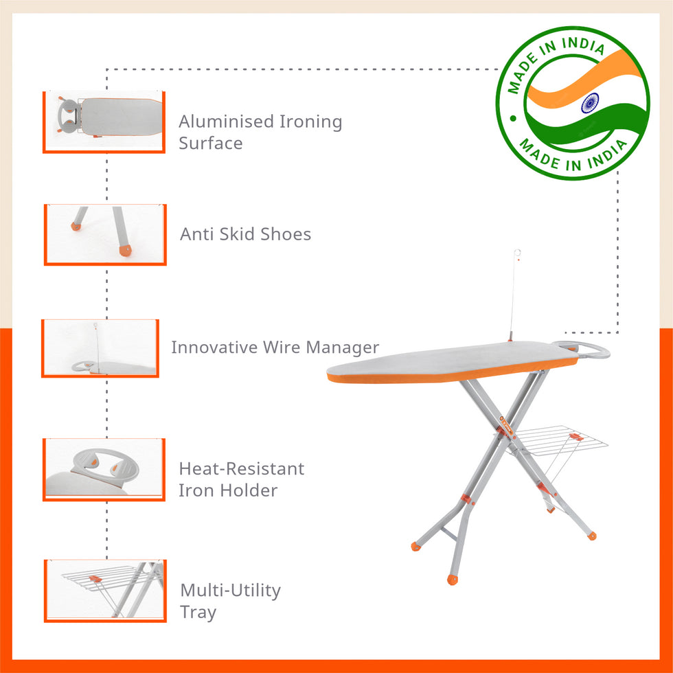 Bathla XPres Ace Large Foldable Ironing Board For Home (Silver